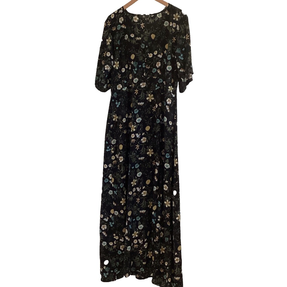 Women's Misguided Sz 16 Short Sleeve V-Neck Floral Print Front Slit Maxi
